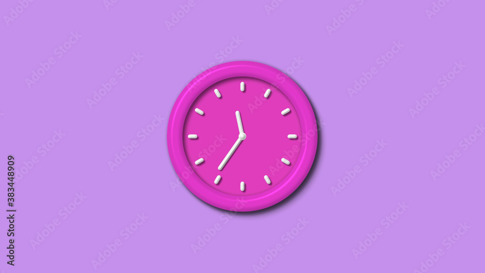 Amazing pink color 3d wall clock isolated on purple light background,12 hours clock isolated Amazing pink color 3d wall clock isolated on purple light background,12 hours clock isolated