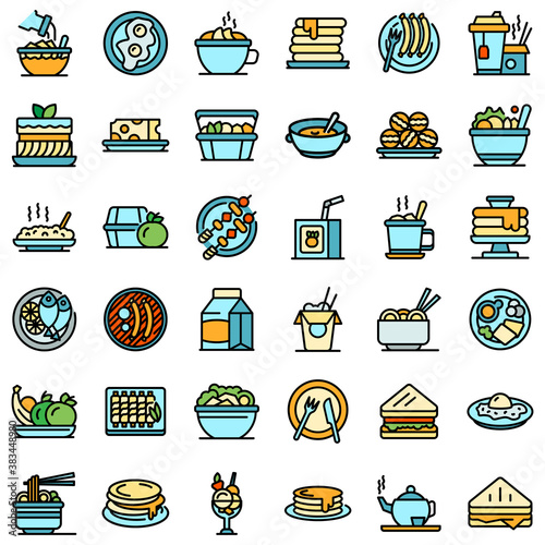 Lunch icons set. Outline set of lunch vector icons thin line color flat on white