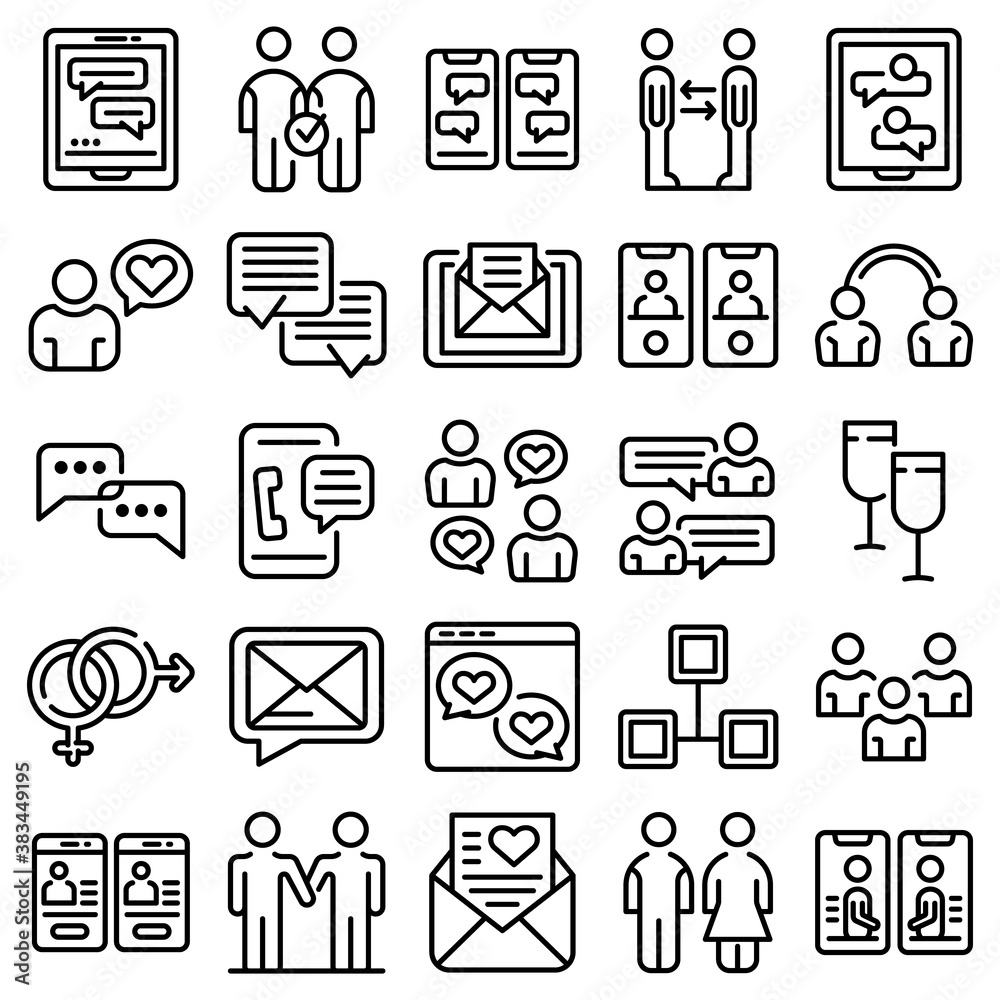 Acquaintance icons set. Outline set of acquaintance vector icons for web design isolated on white background