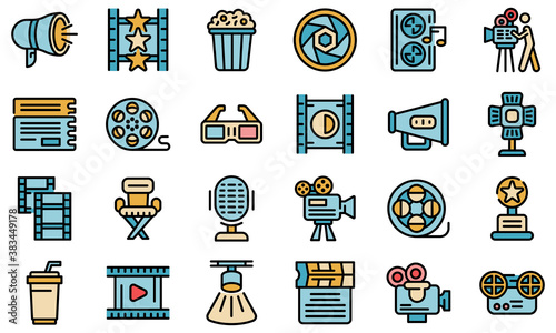 Cinematographer icons set. Outline set of cinematographer vector icons thin line color flat on white