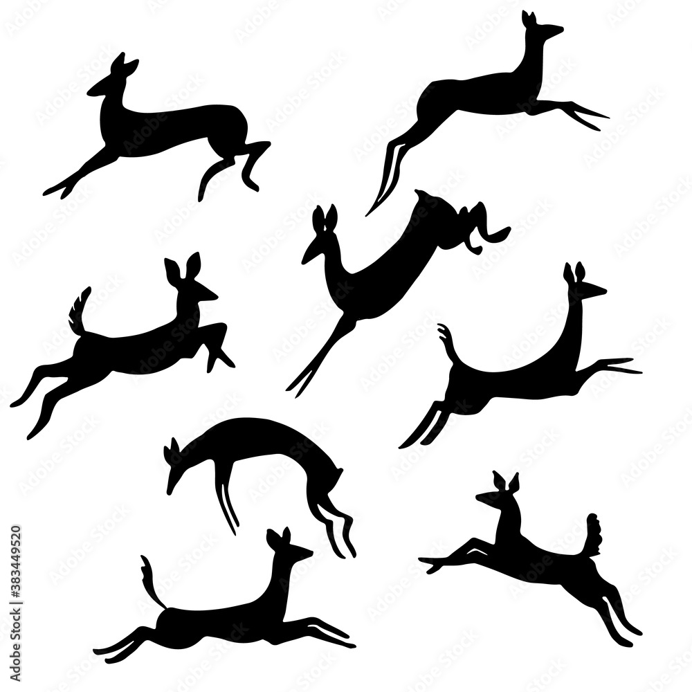 Fototapeta premium Jumping Female Deer Vector Set