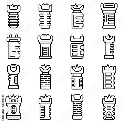 Taser icons set. Outline set of taser vector icons for web design isolated on white background