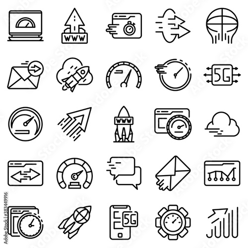 Internet speed icons set. Outline set of internet speed vector icons for web design isolated on white background