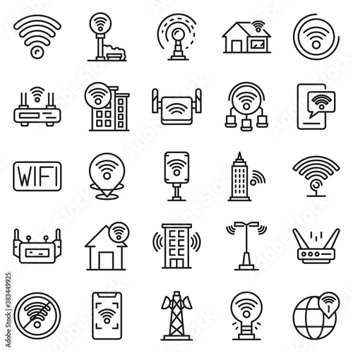 Wifi zone icons set. Outline set of wifi zone vector icons for web design isolated on white background