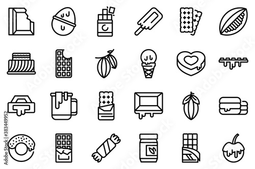 Chocolate icons set. Outline set of chocolate vector icons for web design isolated on white background