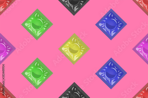 A lot of multi-colored condoms in the form of a seamless texture ornament, texture HD, pattern