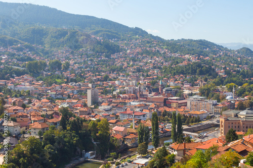 Panoramic view of the city of Sarajevo from the top of the hill. Bosnia and Herzegovina © Shyshko Oleksandr