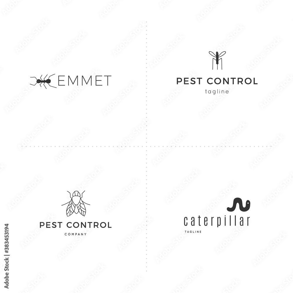 Vector set of hand drawn simple logo templates with insect icons.