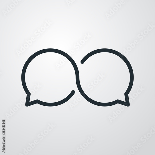 Concepto conversación. Logotipo lineal burbuja de habla como símbolo infinito en fondo gris