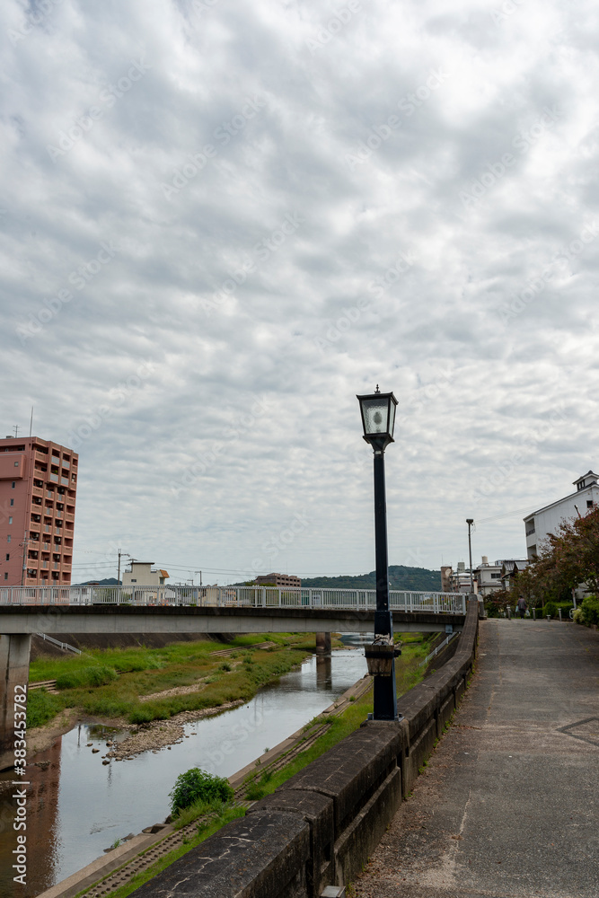 City view along Muko river of Sanda city, Hyogo, Japan