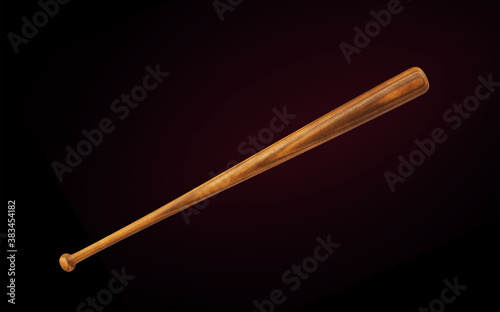 Baseball bat isolated on dark with clipping path. 3d render illustration.