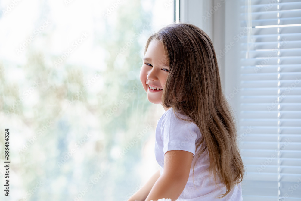 Portrait Beautiful little Girl 4-5 years old Smiling.   