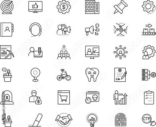 business vector icon set such as: election, lecture, networking, perfection, shout, pointer, cart, program, artificial, click, school, database, hotel, incubators, print, brand, bike, search