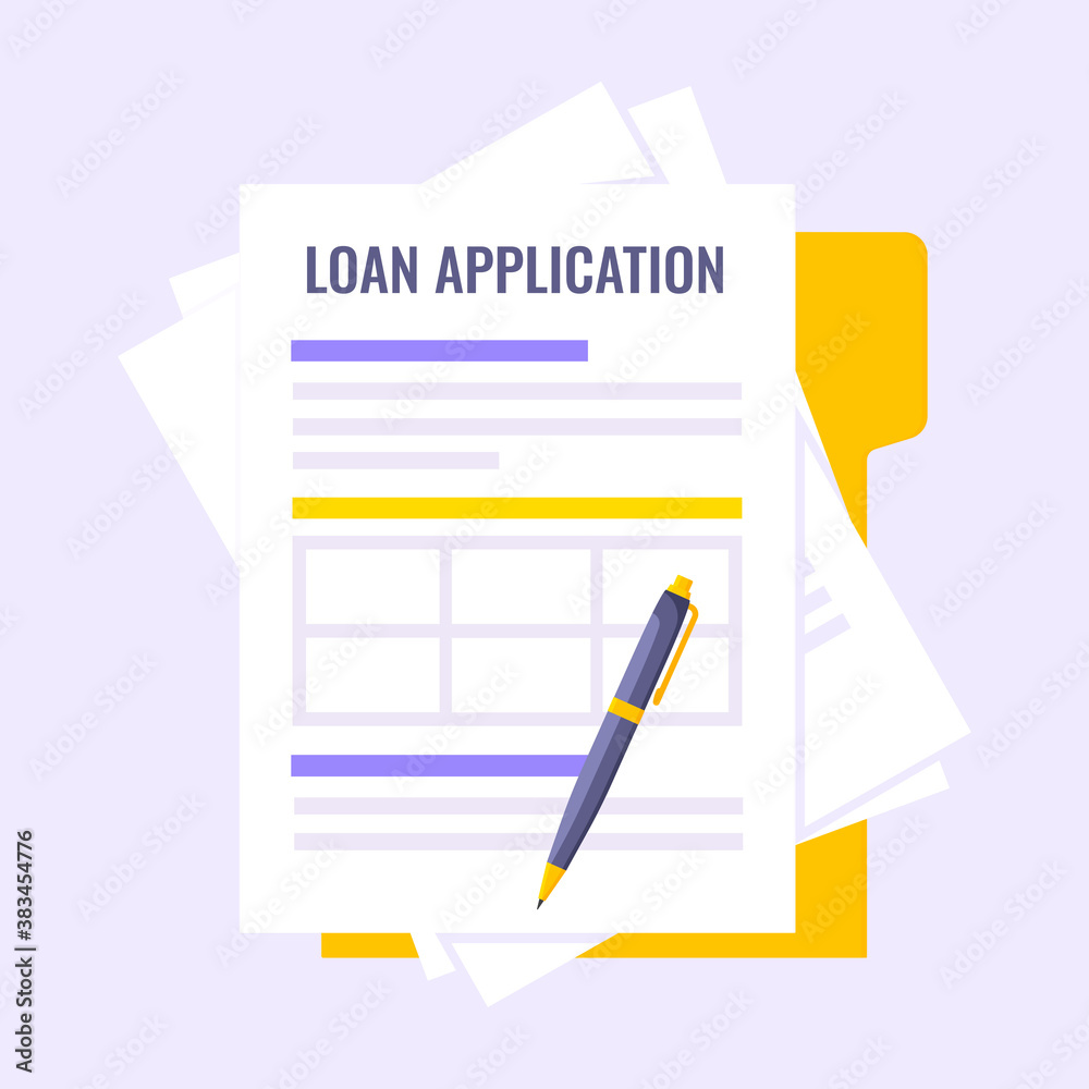 Submit loan application document form flat style design icon sign vector illustration isolated on white background. Complete application or survey document business concept with text. Submit loan application document form flat style design icon sign vector illustration isolated on white background. Complete application or survey document business concept with text.