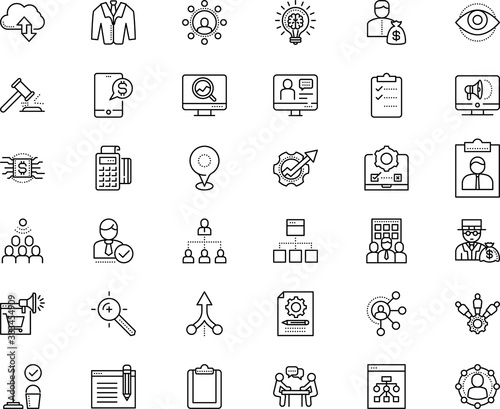 business vector icon set such as: supplies, target, aggregator, discussion, climate, pointer, financial manager, video, fintech, together, shout, approve, transaction, configuration, clean, crowd