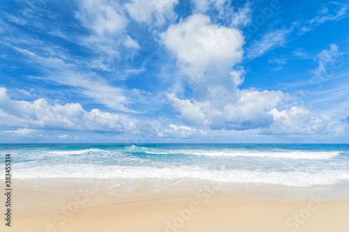 Beach blue sea waves and blue sky