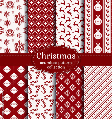 Christmas seamless patterns. Vector set.