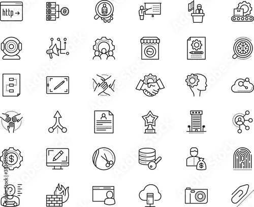business vector icon set such as: science, capitalist, economist, hr, hair, diversification, bitcoin, advertisement, player, imagination, loop, question, flash, urban, seminar, efficacy, first