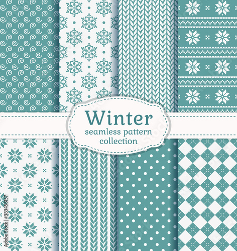 Winter seamless patterns. Vector set.