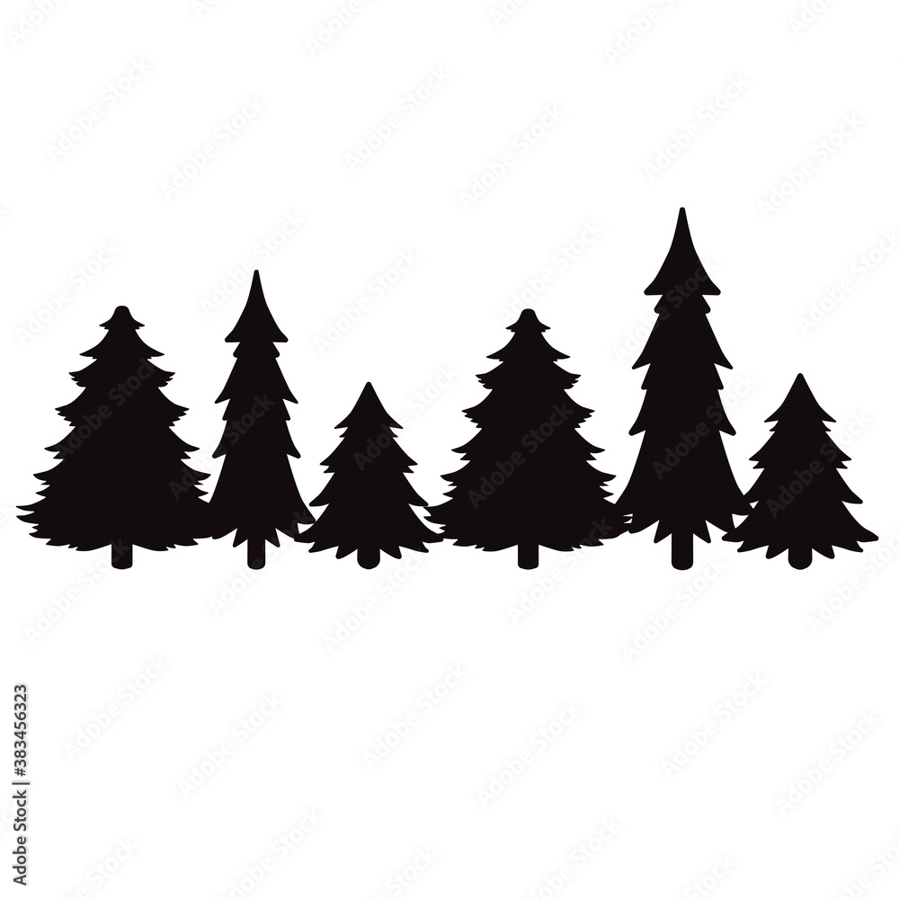 Print Hand-drawing silhouette christmas tree. Vector pine tree. Snowflake. Element for design.