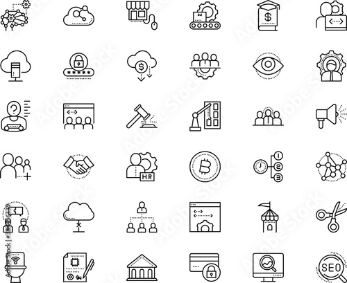 business vector icon set such as: government, arrow, access, engine, cart, castle, production, cancel, study, education, loan, lens, court, form, integration, retail, checklist, standing, picture