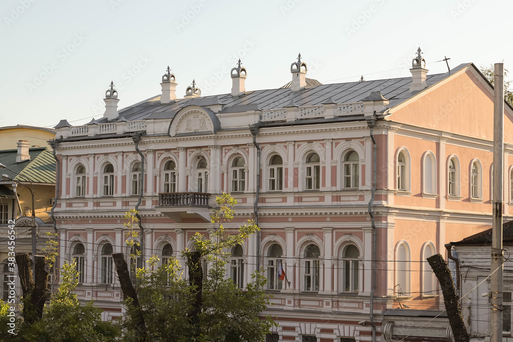 Yaroslavl. Historic buildings; 18th-19th century; Beautiful ceremonial buildings at sunset.