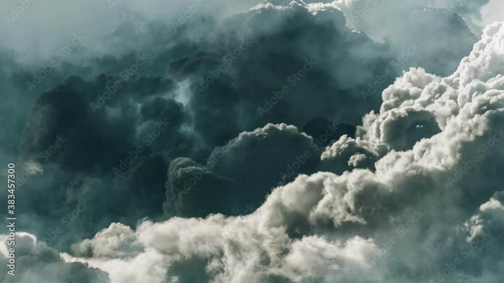 point of view white clouds and thunderstorms in dark clouds