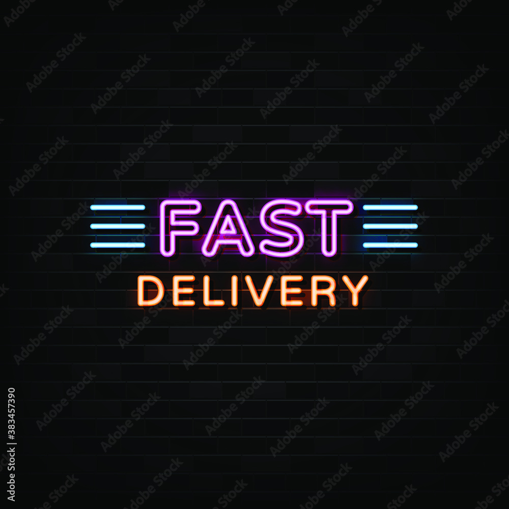 Fast delivery neon sign, neon style template