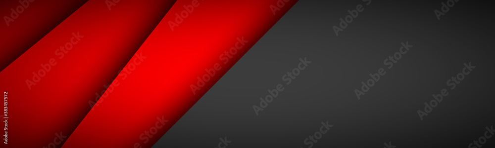 Red overlap paper layers header with black blank space for your text. Modern material design banner. Vector illustration corporate template background