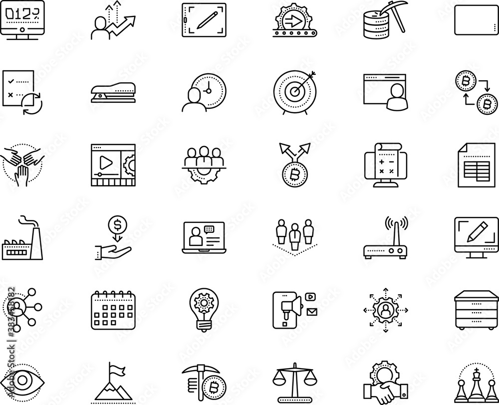 business vector icon set such as: phone, objective, see, organize, paint, notebook, judge, colored, cabinet, successful, machine, master, tactic, loudspeaker, dollar, manufacturing, accounting