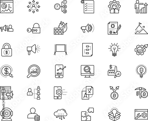 business vector icon set such as: laptop, video, check mark, show, aim, developer, cloud, block, split, outside, lock, contract, online business, gray, examination, designation, coach, keyhole, do