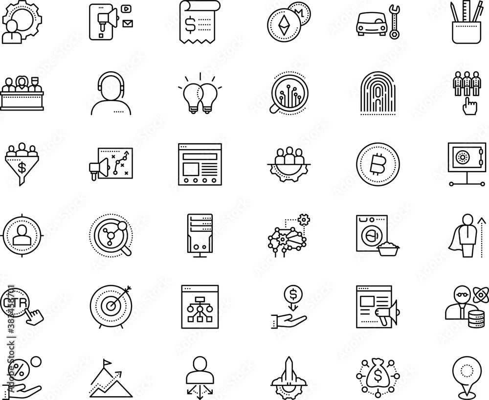 Fototapeta premium business vector icon set such as: general, psychologist, plan, review, headset, champion, fund, developer, therapy, recruit, facility, logotype, brave, businessman, mechanical, biometric, resource