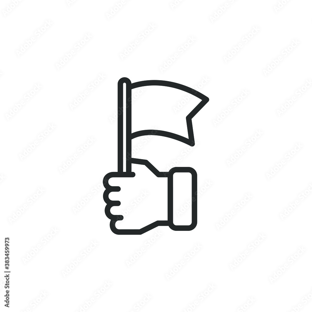 Hand holding a flag. Success, achievement, acquisition icon concept isolated on white background. Vector illustration