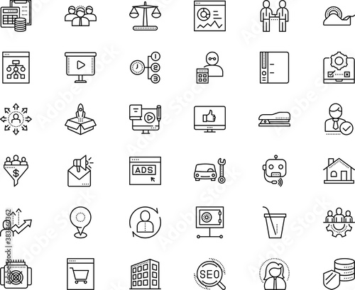 business vector icon set such as: lead, hardware, ad, layout, ruler, achievement, bookkeeper, roster, estate, place, position, hotel, vault, security, restaurant, loud, agenda, stapler, campaign