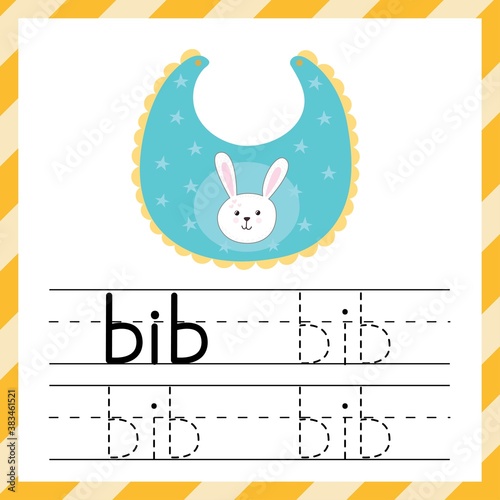Worksheet for tracing words - Bib. Learning material for kids