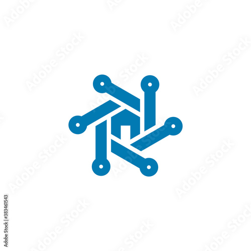 hexagon logo of a house with electronic circuits