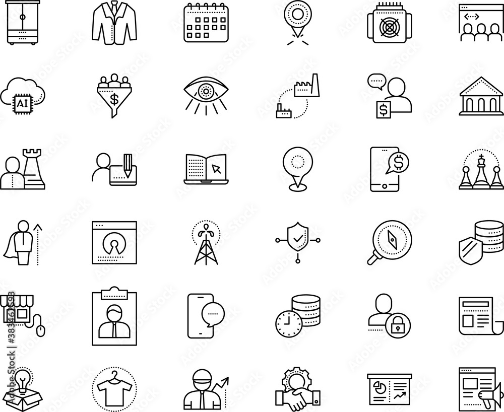 business vector icon set such as: circle, event, resource, intelligence, challenge, school, find, gadget, figure, glowing, headline, business planning, cell, creativity, king, infrastructure, profile