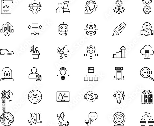 business vector icon set such as: asset, incubators, smart, engineer, write, ux, glowing, card, announcement, isometric, games, collaboration, art, material, presenter, discussion, hosting, megaphone