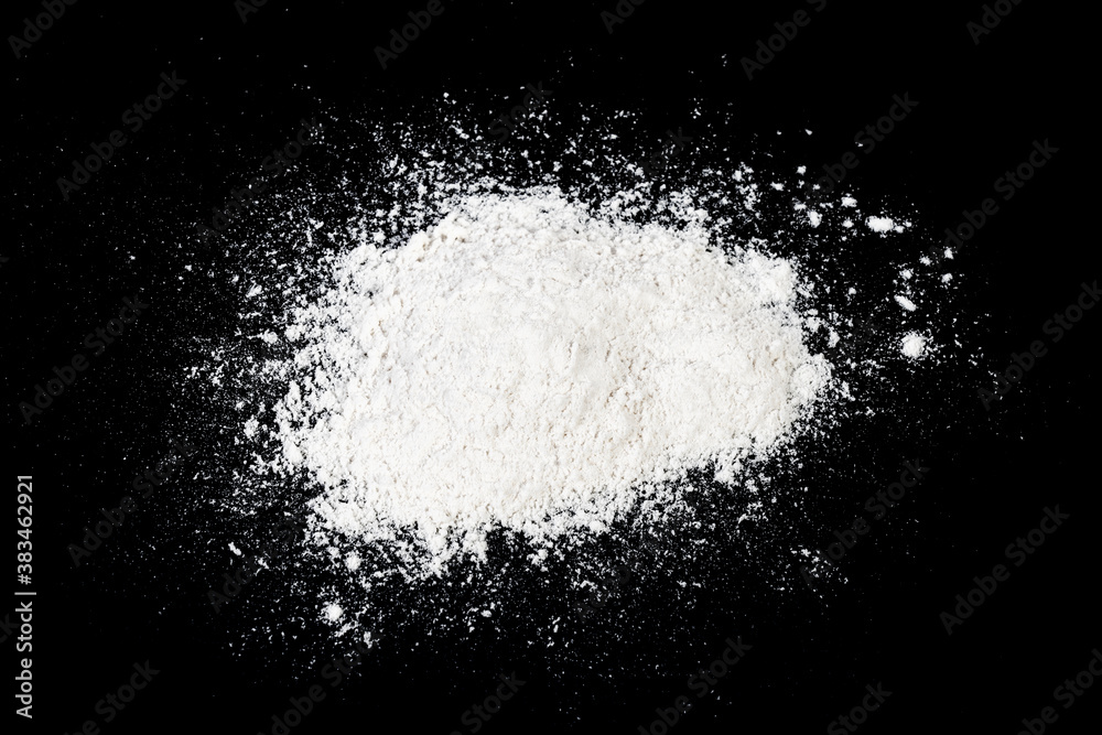Flour close up image on black background Flour close up image on black background
