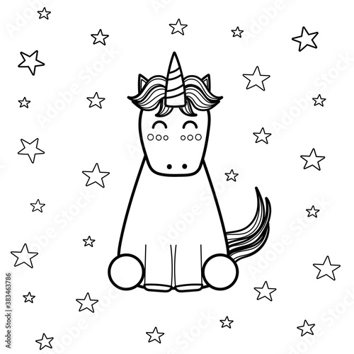 Magic unicorn coloring page for adults and kids. Great for coloring book