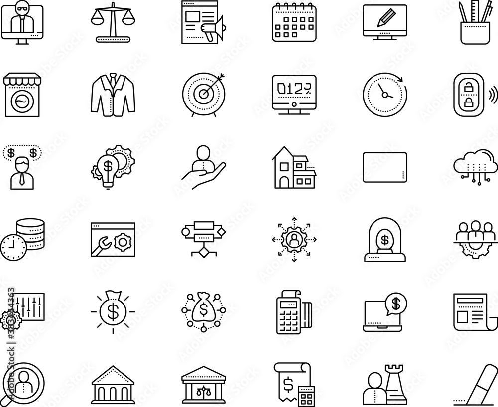 Fototapeta premium business vector icon set such as: security, email, shape, material, antique, commercial, dartboard, rubber, processor, chart, shop, electronic, reminder, cottage, balance, tax, stand, erasing, spot