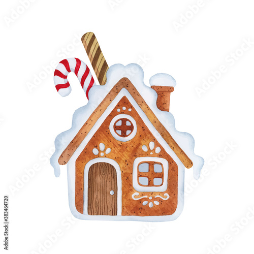 Christmas gingerbread house candy cane isolated on white background