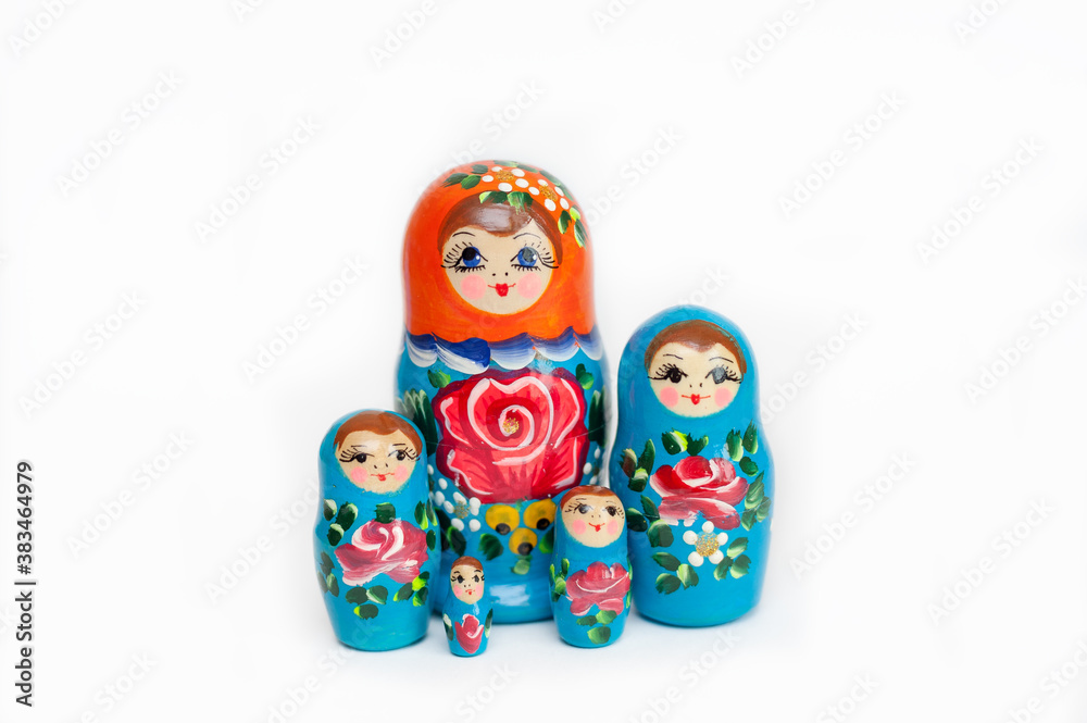 set of Russian dolls of 5 pieces on a white background