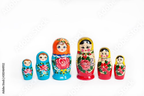 set of wooden Russian dolls of 8 pieces on a white background
