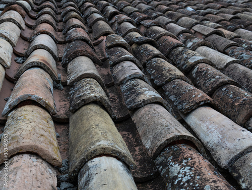 Tiles texture. Photo of the roof of a house.
