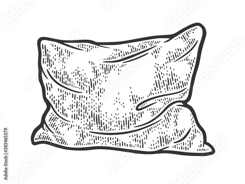 rumpled pillow cushion sketch engraving vector illustration. T-shirt apparel print design. Scratch board imitation. Black and white hand drawn image.