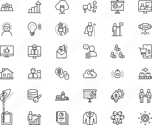 business vector icon set such as: state, modern, gray, loudspeaker, men, protect, attachment, tie, buy, mortgage, volume, consultation, cape, intelligence, infographic, direction, key, cost, metal