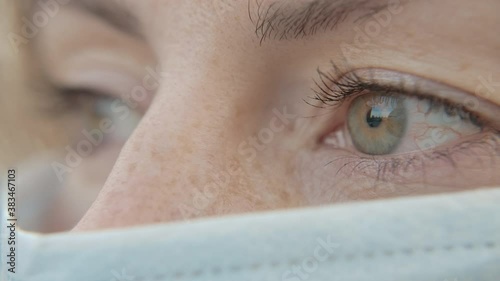 Wallpaper Mural Close-up Portrait of Modern Young Nurse Woman Wearing Protective Medical Face Mask and Looking. Concept Safe and Eyes Woman Patient in Social Distancing in Quarantine. Real People in Slow Motion 4k Torontodigital.ca