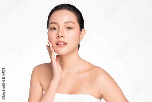 Beautiful young asian woman with clean fresh skin on white background, Face care, Facial treatment, Cosmetology, beauty and spa, Asian women portrait