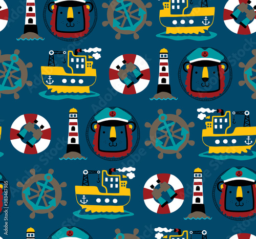 Seamless pattern vector of selling theme cartoon with funny lion